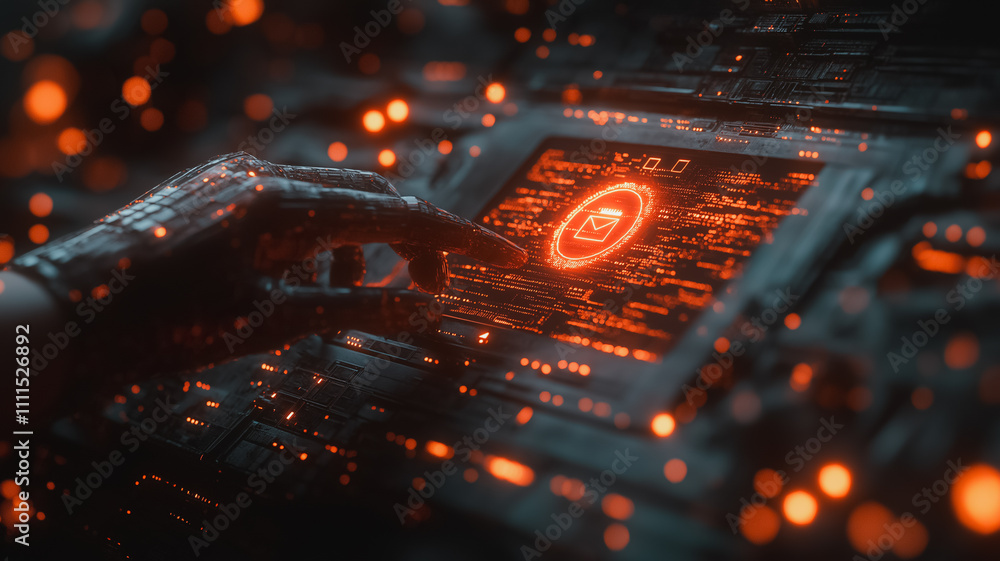 Aufkleber a hand is touching a glowing red button. concept of urgency and importance, as the person is likely 