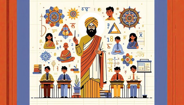 Vedic mathematics teacher exploring pattern recognition in a diverse classroom setting