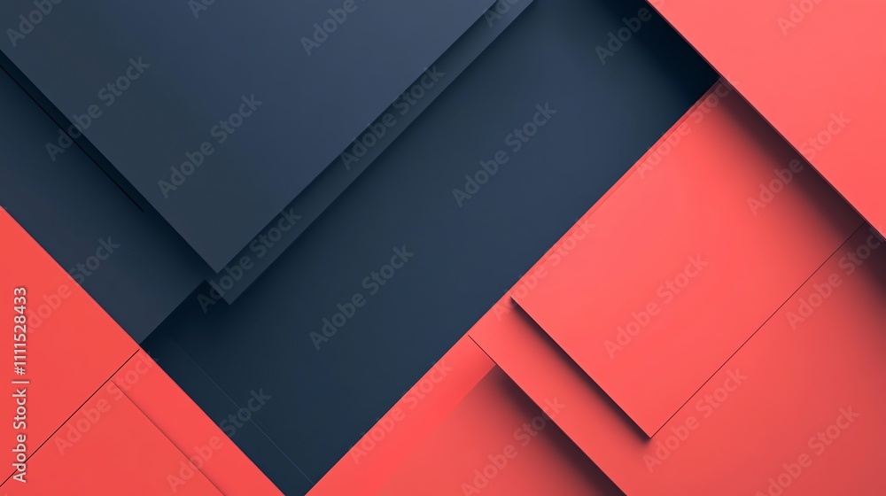 Poster abstract geometric pattern with blue and red squares.