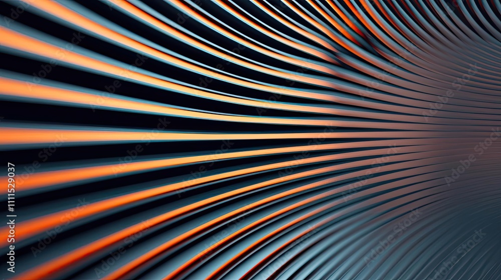 Poster abstract lines in orange and black, flowing rhythmically on a smooth surface.