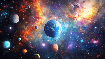 Vibrant Cosmic Universe with Planets and Stars
