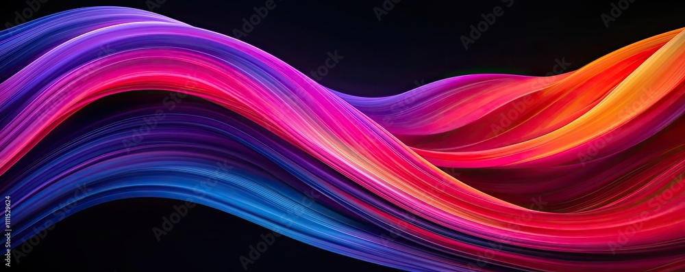 Poster colorful wave abstraction with vibrant gradients and smooth curves on a dark background.