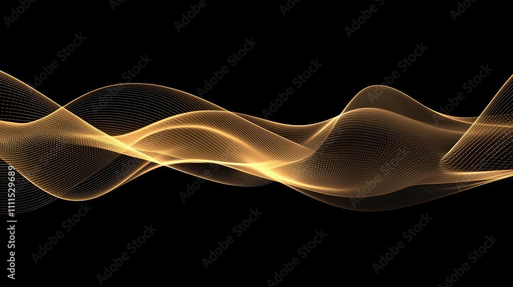Poster elegant golden wave patterns on a black background for various design projects.