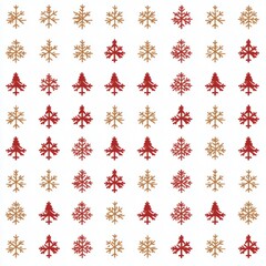 Red and gold snowflake and tree pattern.