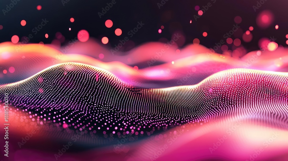 Aufkleber abstract colorful wave patterns with vibrant particles on a dark background.