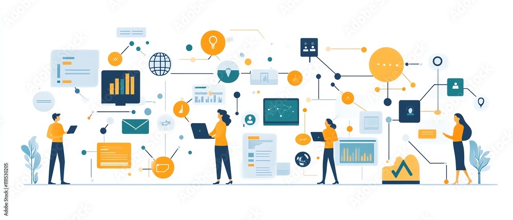 Poster Abstract corporate digital transformation scene, showing the integration of cuttingedge technology reshaping business processes and creating new opportunities