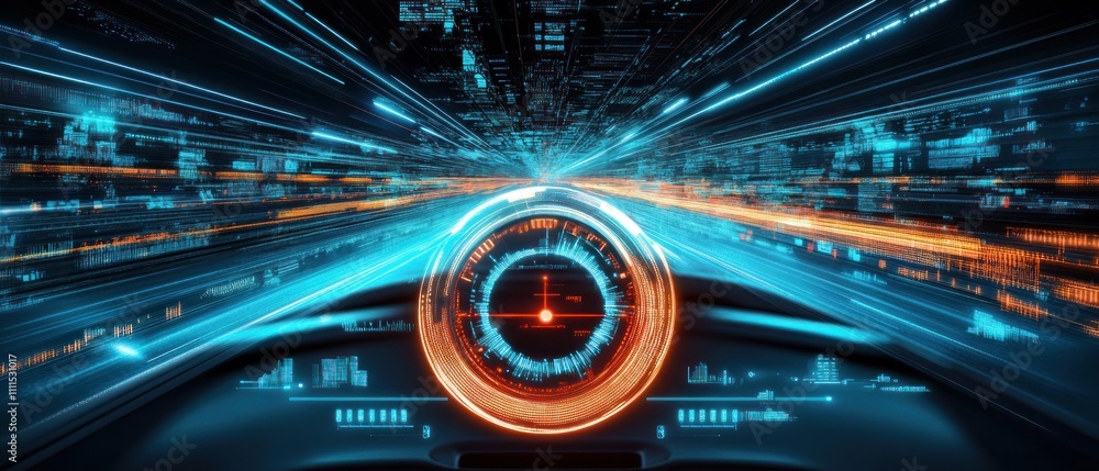 Poster futuristic dashboard with speed and data visualization
