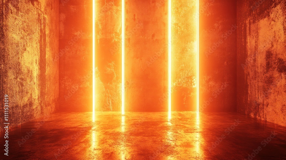 Poster glowing abstract space with illuminated vertical lines