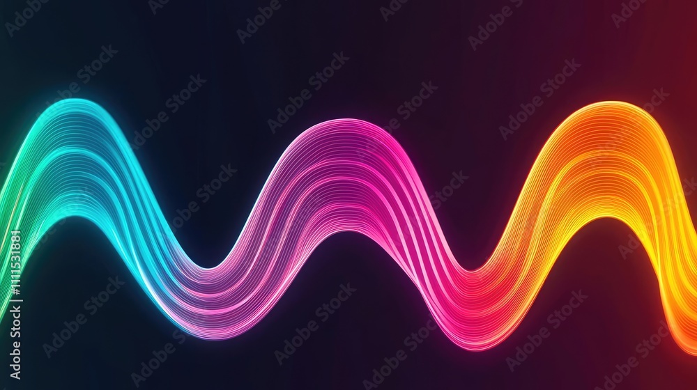Poster colorful wave pattern on a dark background, digital design element for graphics.