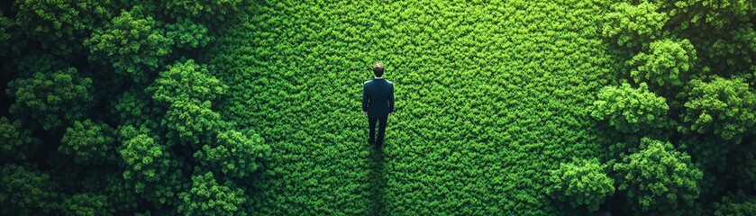 Person beside green grass arrows pointing upward, symbolizing the acceleration of sustainable development and the positive impact of ecofriendly practices