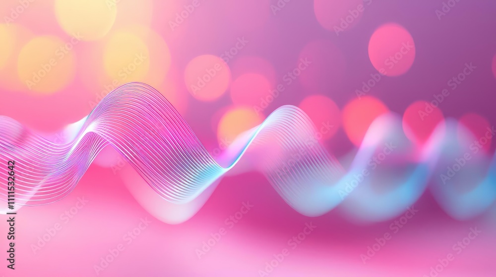 Poster colorful wave pattern with soft bokeh lights on a vibrant background.