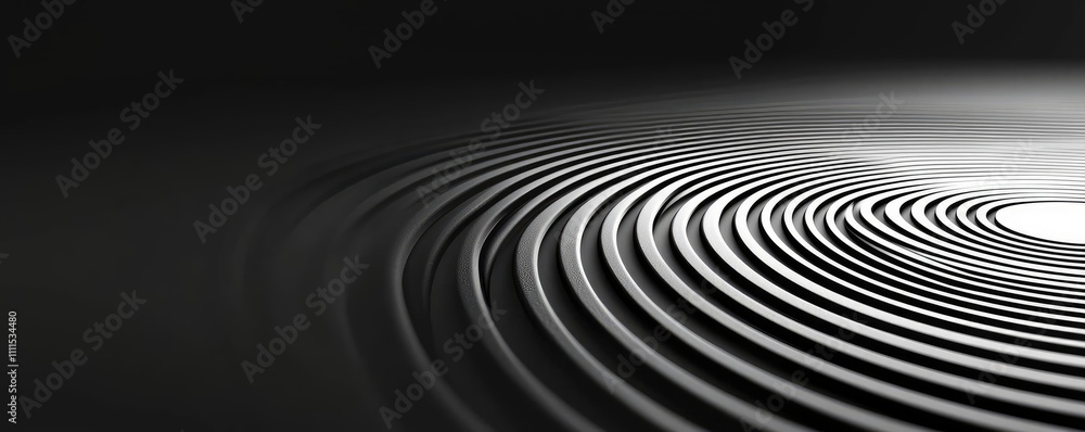Poster abstract black and white circular pattern on a smooth background.