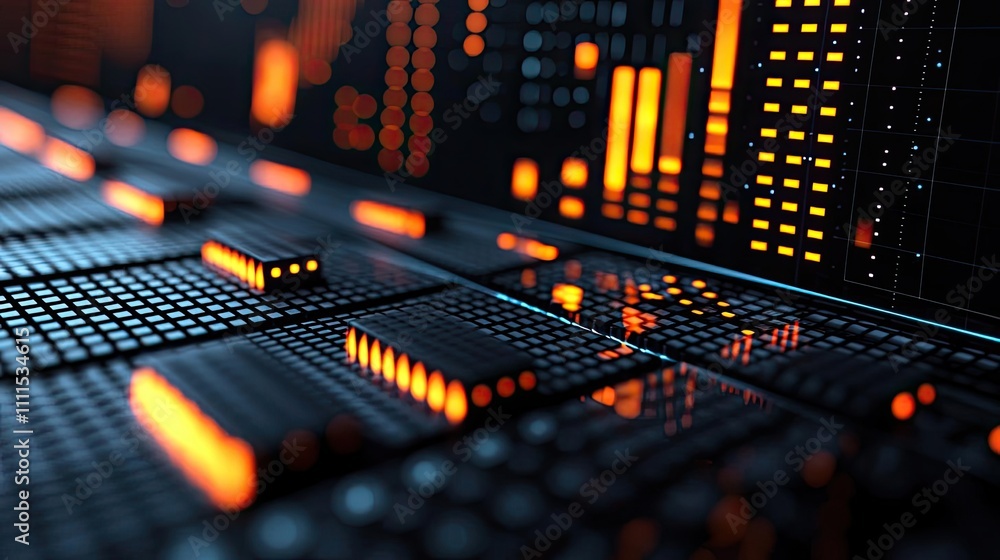 Poster abstract digital background with glowing lights and graphical elements.