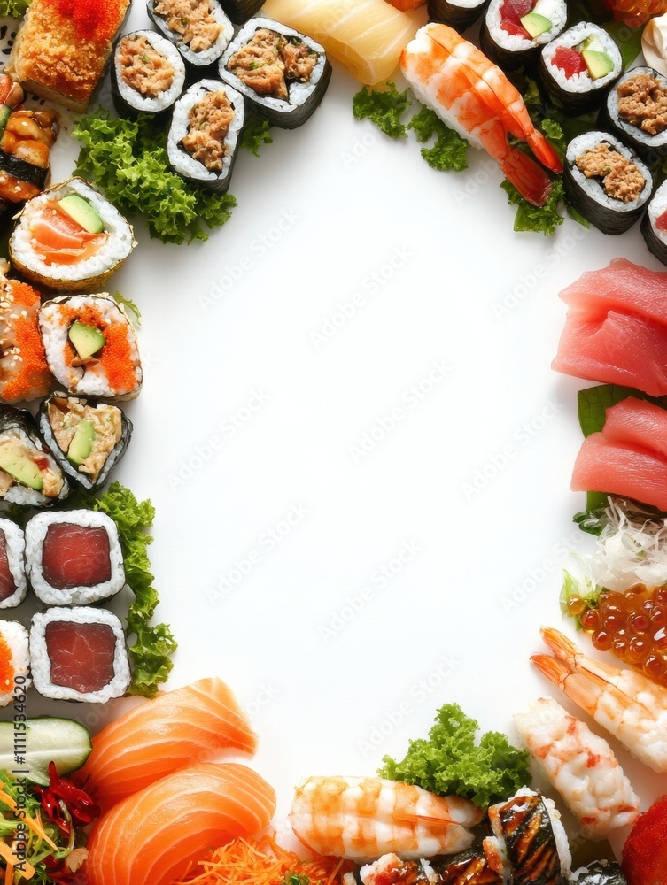 Poster various cuisines showcase colorful and appetizing dishes on a white background, designed for creativ