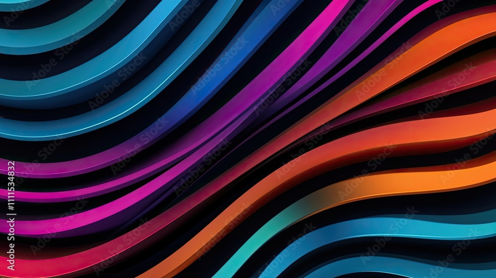 Poster vibrant abstract wave pattern with vivid colors on a dark background.