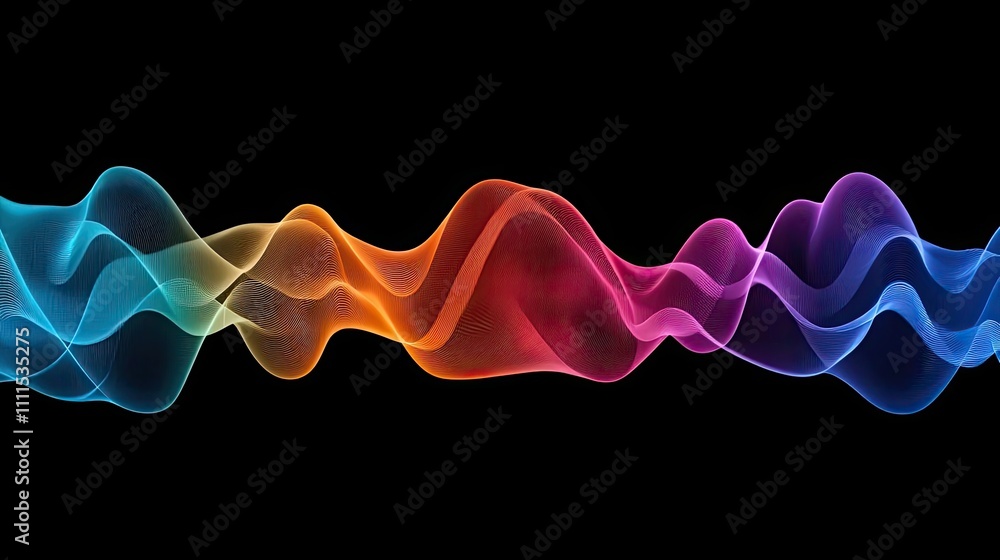 Poster colorful wave patterns on a black background, creating a vibrant visual effect.