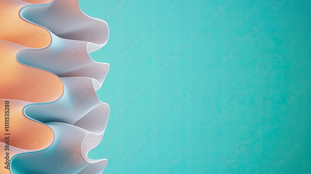 Poster abstract wavy shapes with colorful gradient on a turquoise background