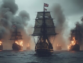 Obraz premium Naval Battle at Sea - Historical Epic
