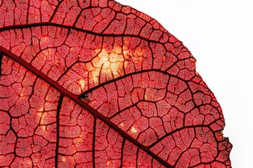 Obraz premium Vibrant red maple leaf Autumn foliage High contrast Detailed veins