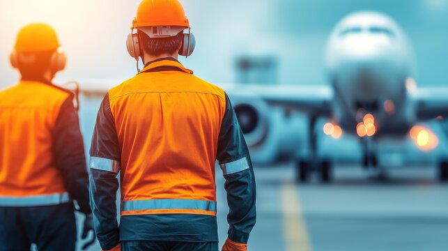 Transportation Professionals at Airport with Airplane