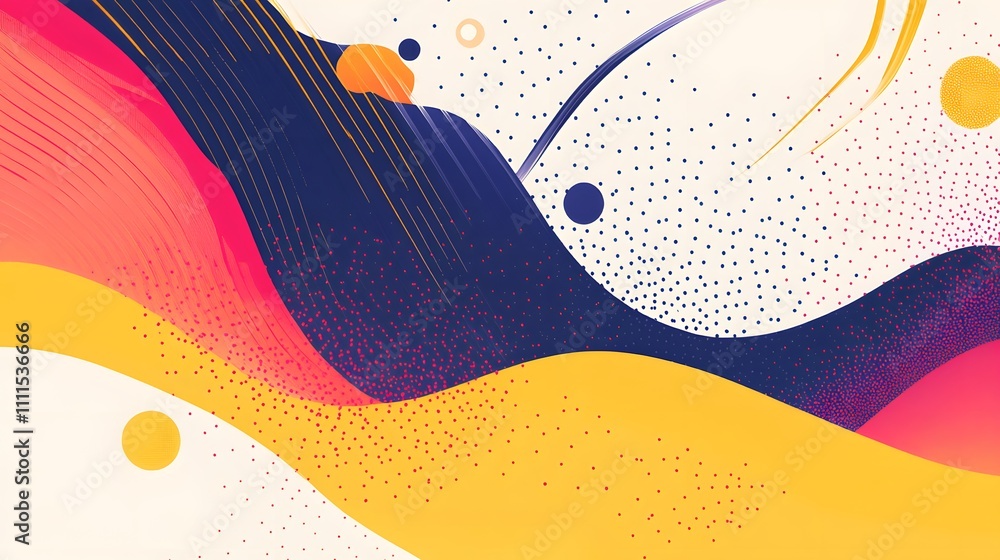 Poster abstract colorful waves with dots and lines