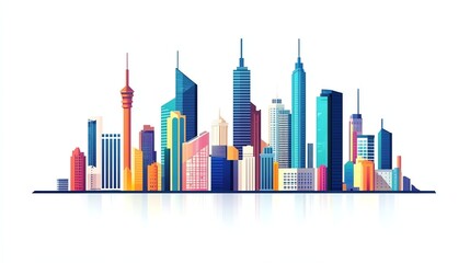 Obraz premium A colorful illustration of a city skyline.