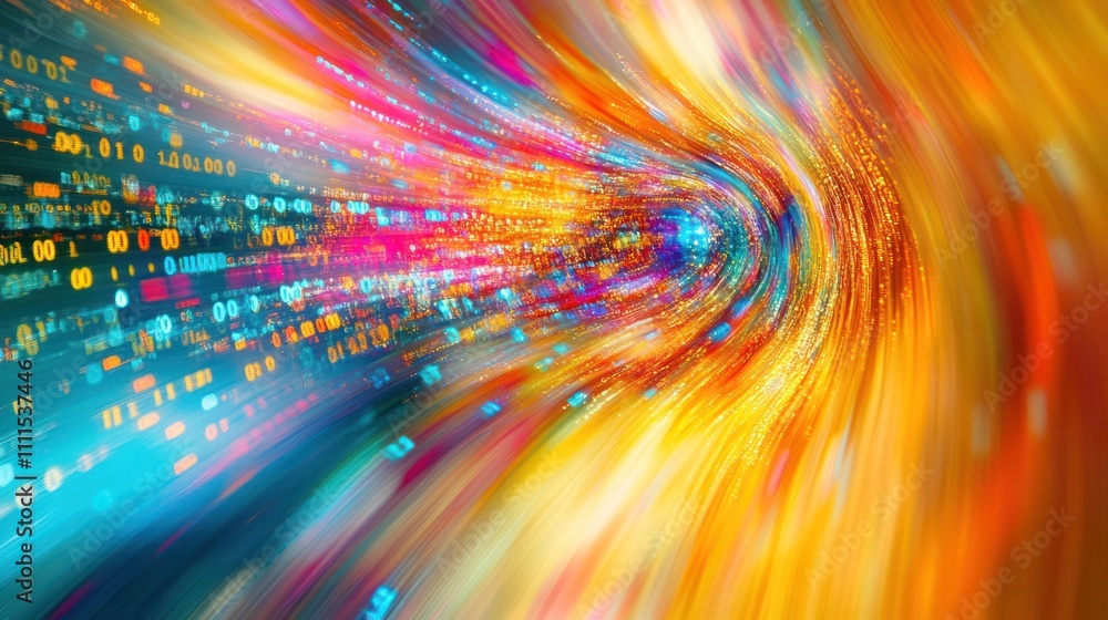 Poster abstract digital swirl with vibrant colors and data elements