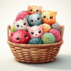 Fototapeta premium Charming kawaii yarn basket with animated yarn By Generataed AI