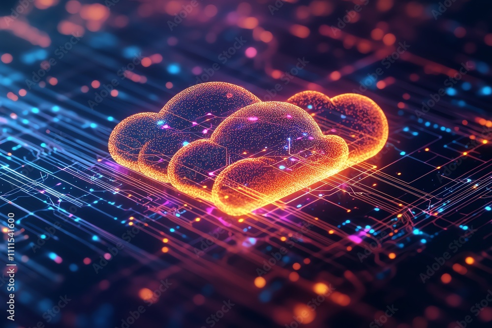 Poster a glowing cloud icon on a futuristic circuit board, representing cloud computing.