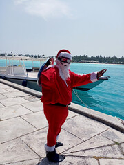 Santa Claus on a tropical island