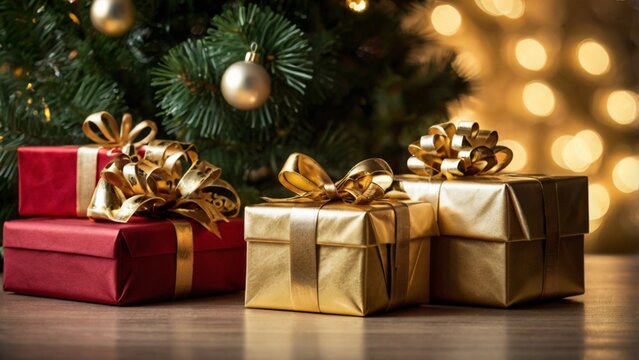 Presents On The Floor In Front Of Christmas Tree