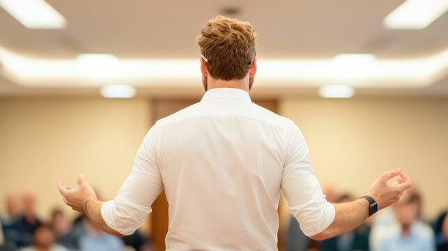 Motivational public speaking event featuring inspiring storytelling moments aimed at fostering business growth personal development and professional communication skills