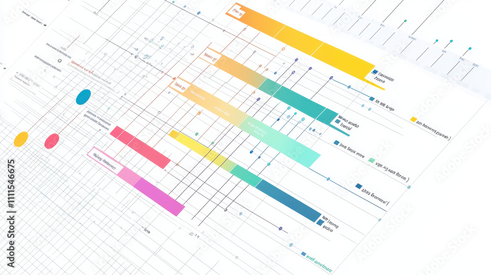 Poster gantt chart concept. minimalist gantt timeline graph featuring clean lines and vibrant colors.