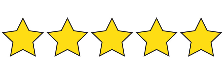 5 yellow stars icon. Five stars sign