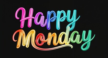 happy Monday colorful calligraphic shining shiny smooth lettering on plain black background