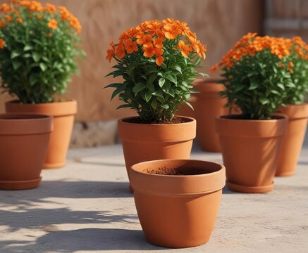 Citrofortunella in small terracotta flower pots, citrofortunella, greenhouses