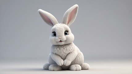 Fototapeta premium Cute cartoon white bunny rabbit sitting.