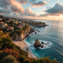 Fototapeta premium Panoramic San Diego coastline, La Jolla, aerial perspective.