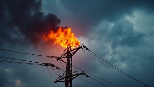 Electricity pole on fire