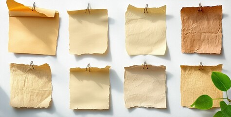 Fototapeta premium Vintage Blank Paper Notes Collection with Textured Background Minimalist Style