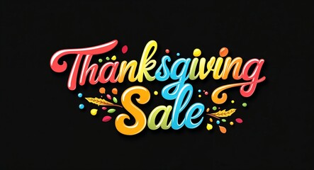 Obraz premium thanksgiving sale colorful calligraphic shining shiny smooth lettering on plain black background