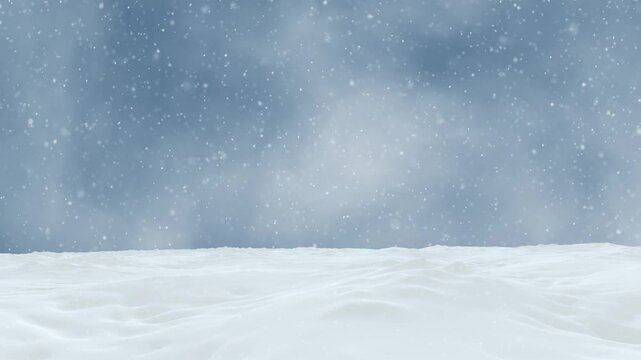 Snowy white landscape field with loop snowfall background.