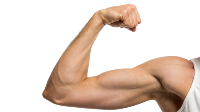 muscular man flexing bicep, showing off strength and fitness