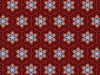 Seamless pattern with repeating geometric floral motifs in red, pink, and brown.
