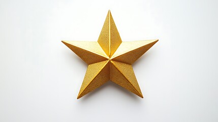 Obraz premium A golden star-shaped ornament with a matte finish, perfectly symmetrical, centered on a clean white background, soft natural lighting creating delicate highlights and subtle shadows, hd quality,