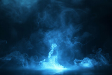 Dark background, glowing blue light on the ground, smoke surrounding the scene, dark fantasy style, game design, concept abstract art.