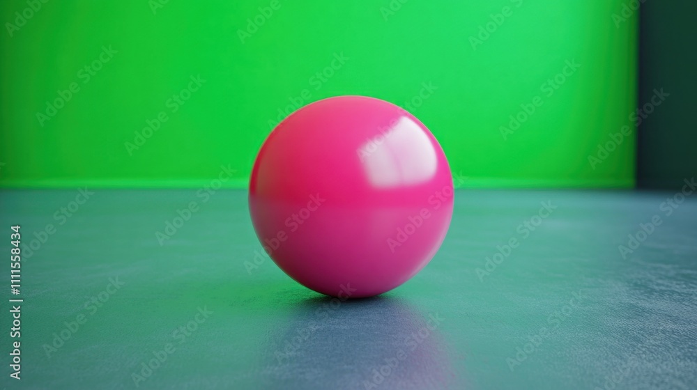 Poster vibrant pink sphere on glossy surface with bright green background perfect for modern and abstract a