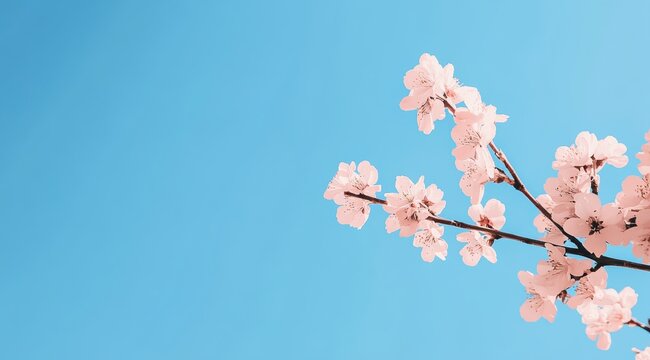 Sakura blossom branch over blue sky clear spring day