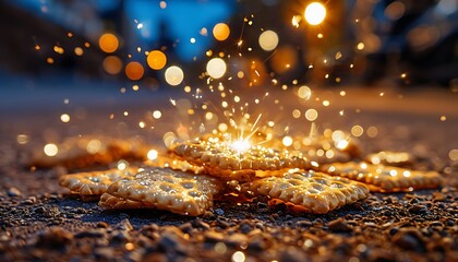 Naklejka premium sparkling crackers on the ground