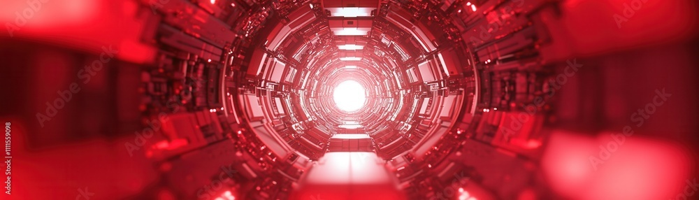 Poster a futuristic tunnel illuminated by bright red light, creating a sense of depth and intrigue.